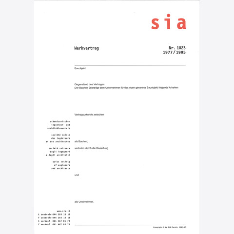 Norm SIA 1023: Werkvertrag zwischen Bauherr und Unternehmer