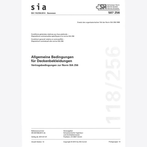 Norm SIA 118/256 Allgemeine Bedingungen für Deckenbekleidungen