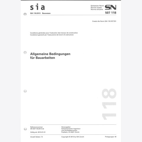 Norm SIA 118: Allgemeine Bedingungen für Bauarbeiten