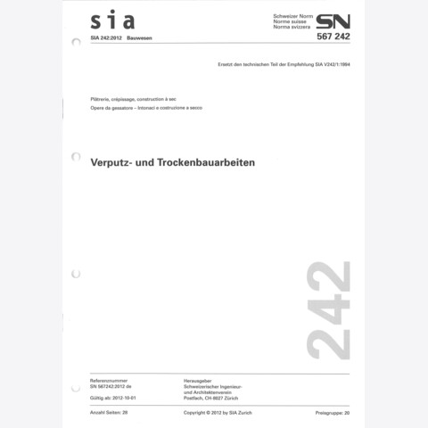 Norm SIA 242: Verputz- und Trockenbauarbeiten