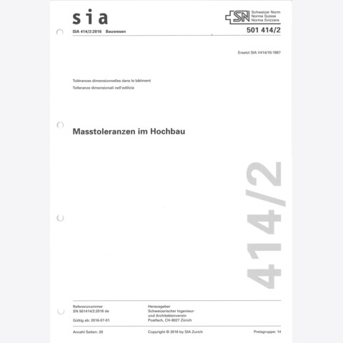 Norm SIA 414/2 Masstoleranzen im Hochbau