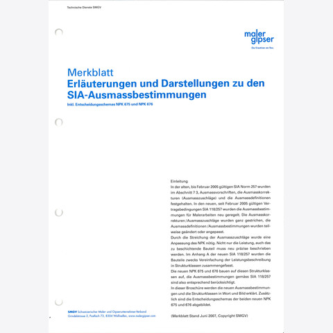 SMGV - Merkblatt Erläuterungen und Darstellungen zu den SIA-Ausmassbestimmungen