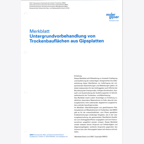 SMGV - Merkblatt Nr.84: Untergrundvorbehandlung von Trockenbauflächen aus Gipsplatten