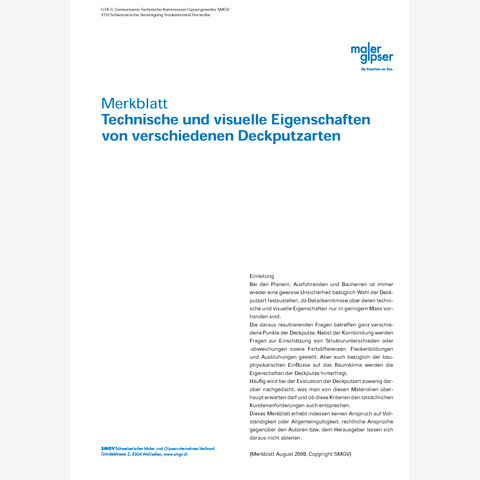 SMGV - Merkblatt Nr.59: Technische und visuelle Eigenschaften von verschiedenen Deckputzarten