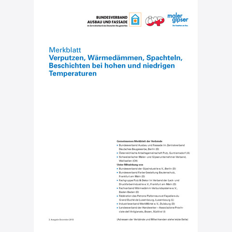 SMGV - Merkblatt Nr.61: Verputzen, Wärmedämmen, Spachteln bei hohen und niedrigen Temperaturen