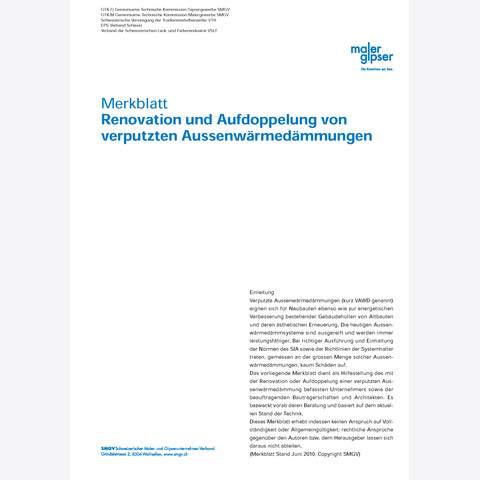 SMGV - Merkblatt Nr.71: Renovation und Aufdoppelung von verputzten Aussenwärmedämmungen