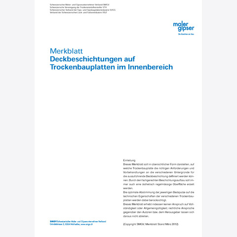 SMGV - Merkblatt Nr.86: Deckbeschichtungen auf Trockenbauplatten im Innenbereich