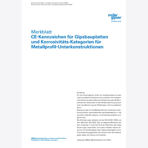 SMGV - Merkblatt Nr.81: CE-Kennzeichen für Gipsplatten