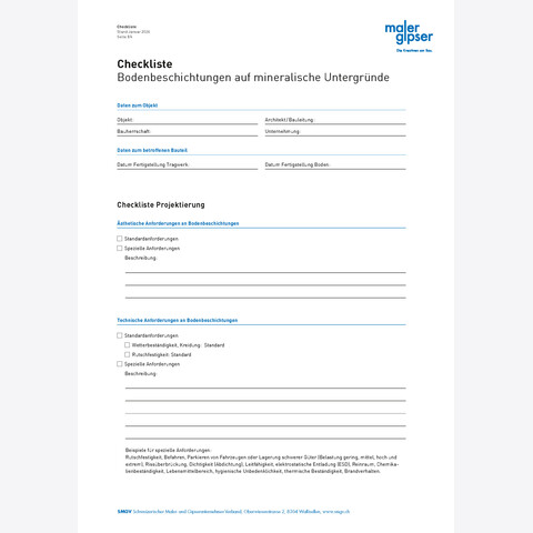 SMGV-Checkliste Nr.95 Bodenbeschichtungen auf mineralische Untergründe