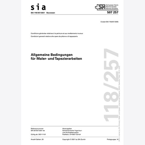 Norm SIA 118/257 Allgemeine Bedingungen für Maler- und Tapeziererarbeiten