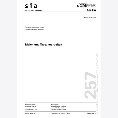 Norm SIA 257: Maler- und Tapeziererarbeiten