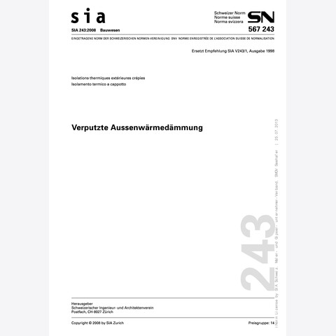 Norm SIA 243 Verputzte Aussenwärmedämmung